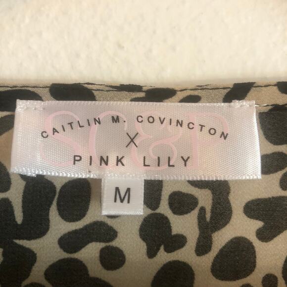 Caitlin M. Covington + Pink Lily sheer leopard top long sleeve elastic waist Med - Picture 3 of 5